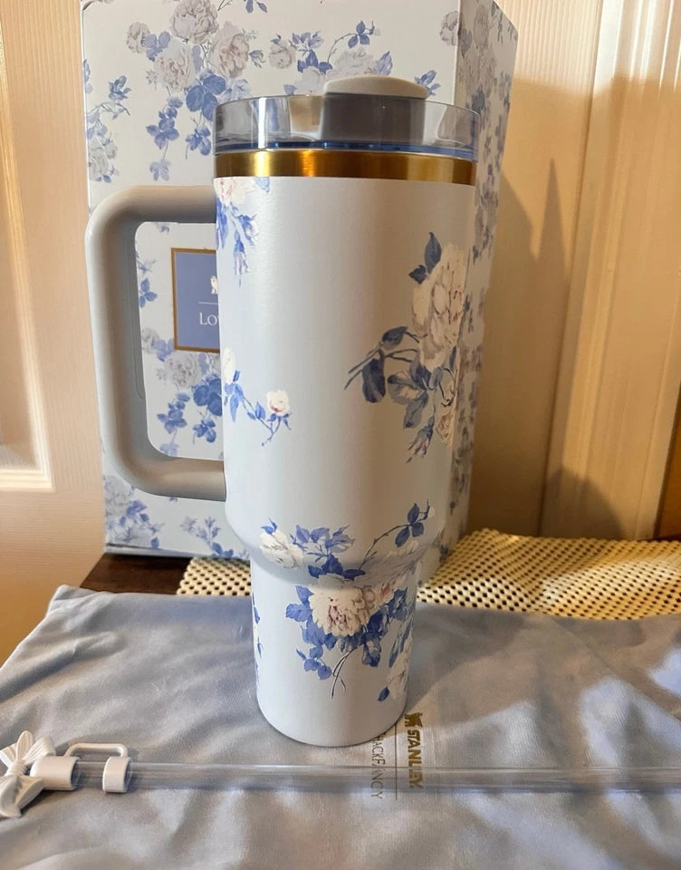 Stanley x LoveShackFancy 40 oz Everblooming Rosettes Blue Quencher | Authentic